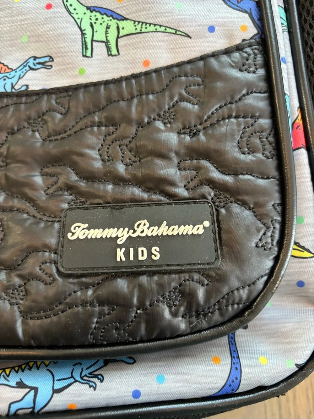 Tommy Bahama Kids Gray Backpack with Multicolor Dinosaur Print